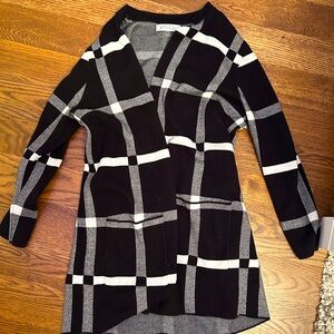 Black and Gray Plaid Cardigan